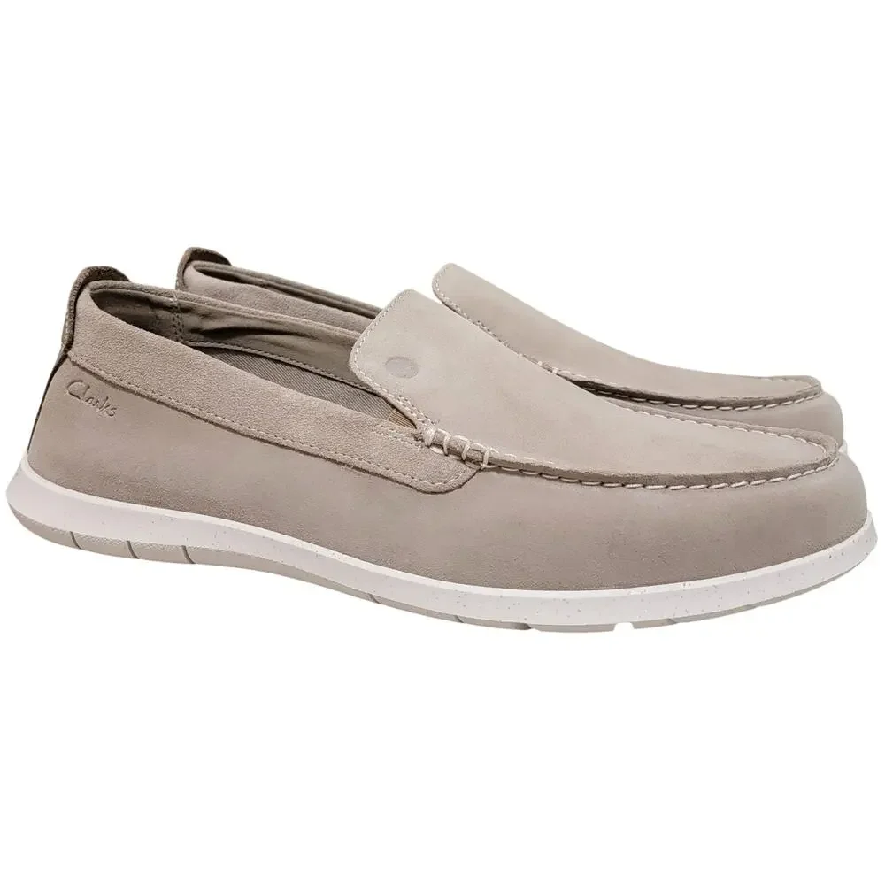 Clarks Men Flexway Step Slip On Moc Toe Loafers Size US 10.5W Sand Grey Suede